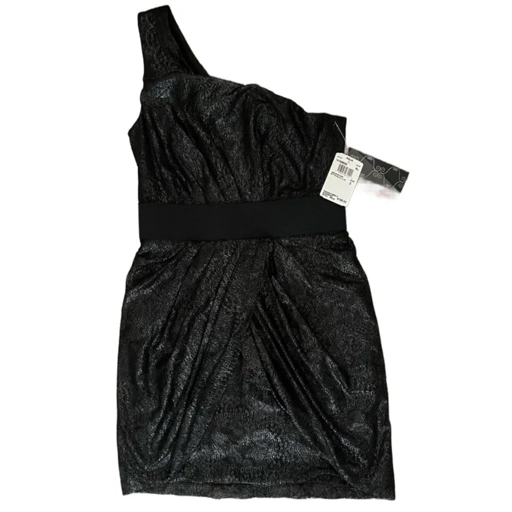 NWT AQUA Short One Shoulder Dress Silver Size 2